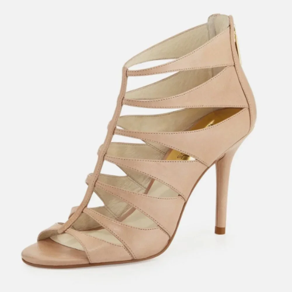 MICHAEL KORS MAVIS OPEN TOE DK KHAKI ZIPPER STRAPPY SANDAL WOMEN SHOES